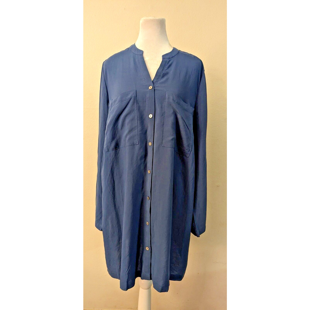 New Woman Within sz 14/16 M Tunic Shirt blue buttons long sleeves N5
